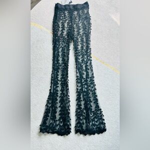 Sheer flare embroidery pants